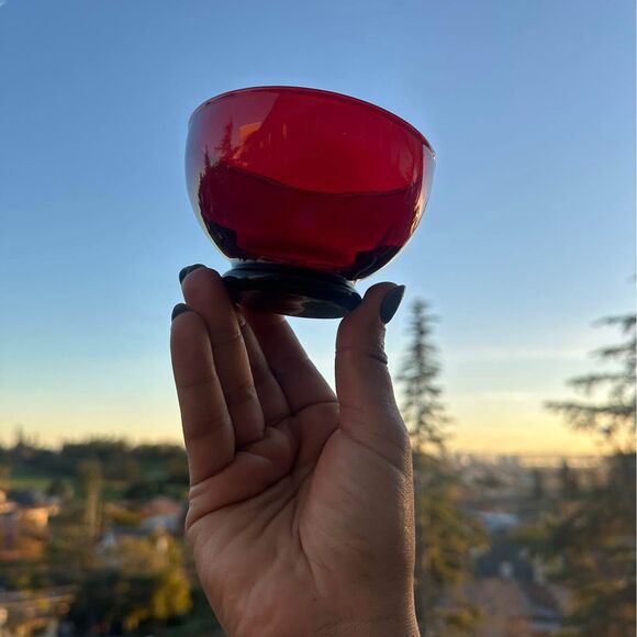 Set of 5 Ruby Red Custard Dessert Dishes Cups Vintage Glassware Mid Century Mod - Picture 2 of 4